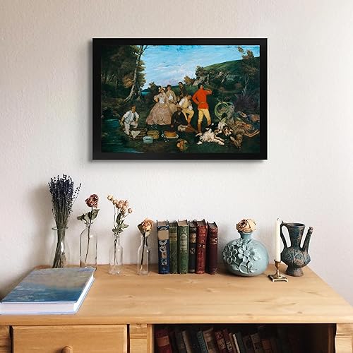 Miniatura 3 de Lost Cabin The Hunt Breakfast de Gustave Courbet  Imprimir marco plano negro  Reproducción de pintura de obras de arte finas  Póster enmarcado para