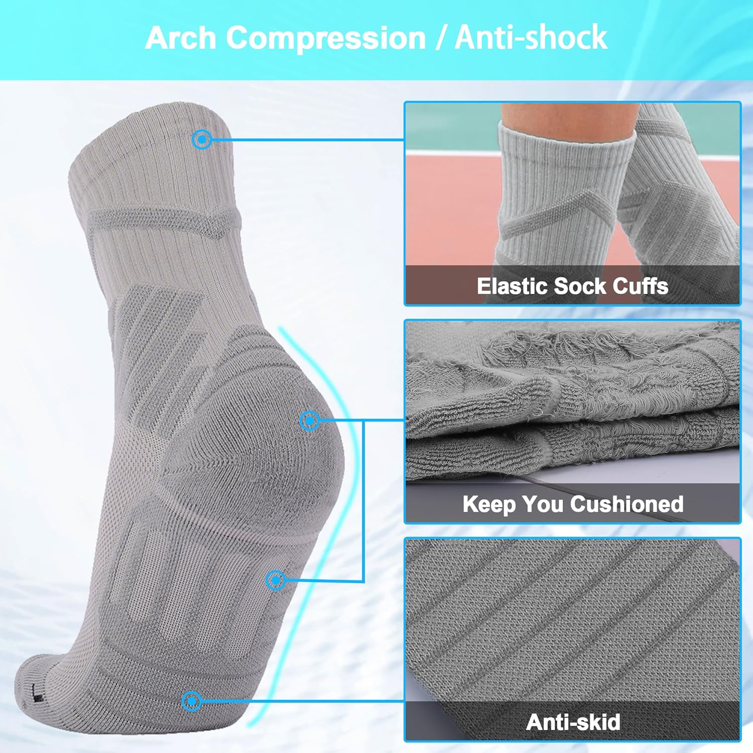 Men's Hiking Socks, Thick Cushioned, Moisture Wicking, Arch Compression Crew Work Boot Sock for Terkking,Sports