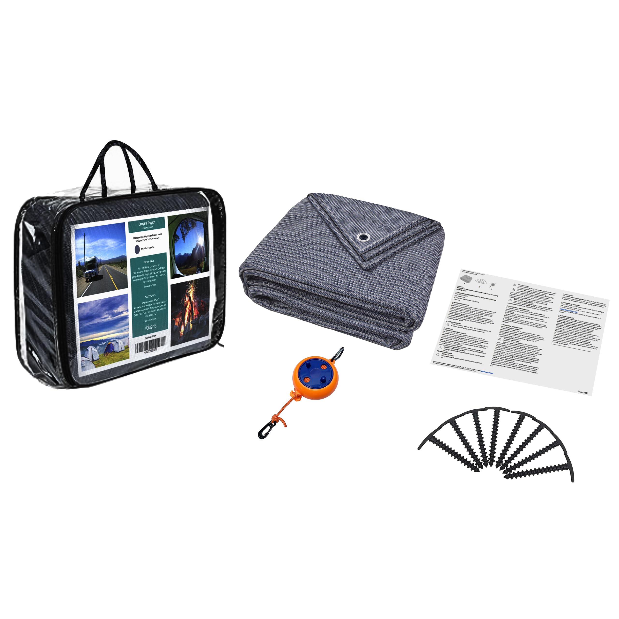 Vorzeltteppich - blau/grau - Verschiedene Größen - Camping Teppich Outdoor - Zelteppich Wohnwagen/Wohnmobil inkl. Tragetasche +Plus: Wäscheleine & 8 T-Heringe