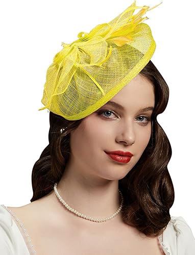 Cizoe Sinamay Tea Party Fascinator for Women Flower Feathers Kentucky Race Derby Hat Wedding Cocktail Church Headpiece