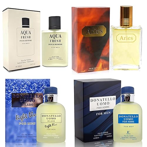 Miniatura 19 de Colonia para hombre, 4 conjuntos combinados (cielo azul/noche de rosas/valiente/ébano estadounidense), Eau de Parfume/Toilette Spray natural cada