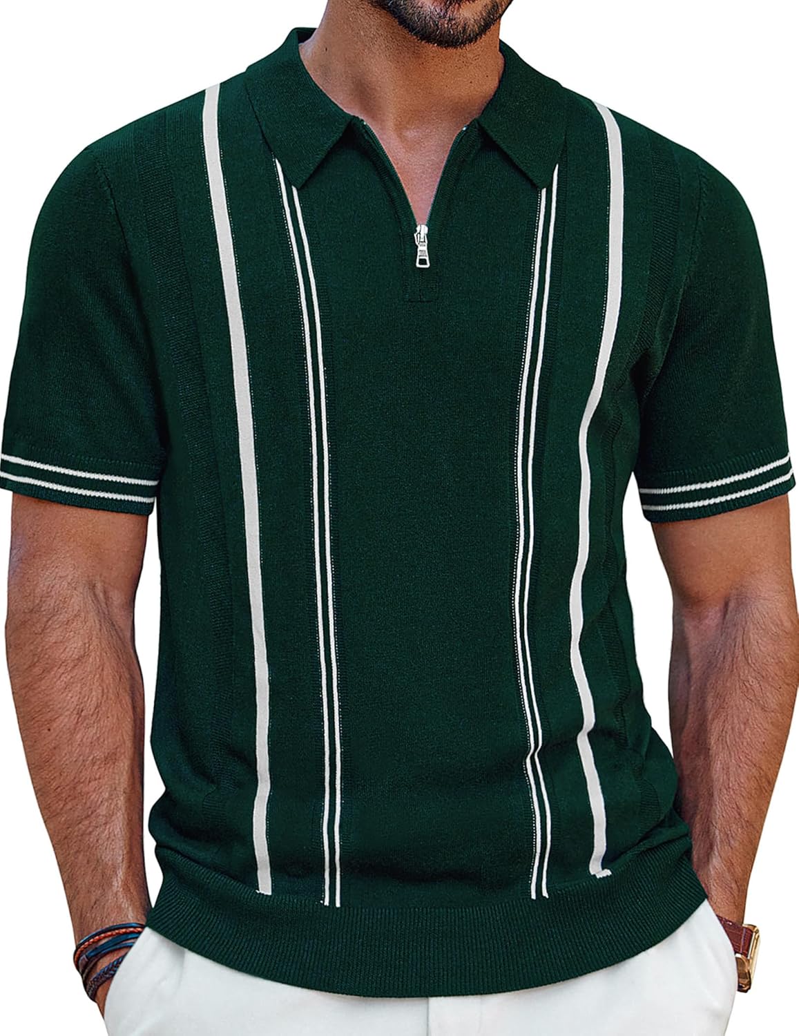 PJ PAUL JONES Mens Knit Polo Shirts Short Sleeve Quarter Zip Golf Shirt Vintage Shirts for Men