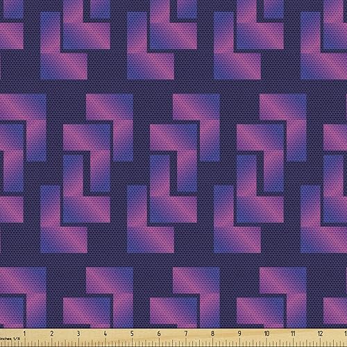 Miniatura 1 de Ambesonne Synthwave Fabric by The Yard, Purple Toned Gradient with Futuristic Cubic Geometric Forms, Decorative Fabric for Upholstery and Home