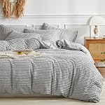 WARMDERN Boho Duvet Cover Set Queen Size,White Striped Duvet Cover Microfiber Bedding Set,3PCS Ultra Soft Breathable Lightweight Tuft Texture Pattern Duvet Covers with Zipper Closure(White,Queen)