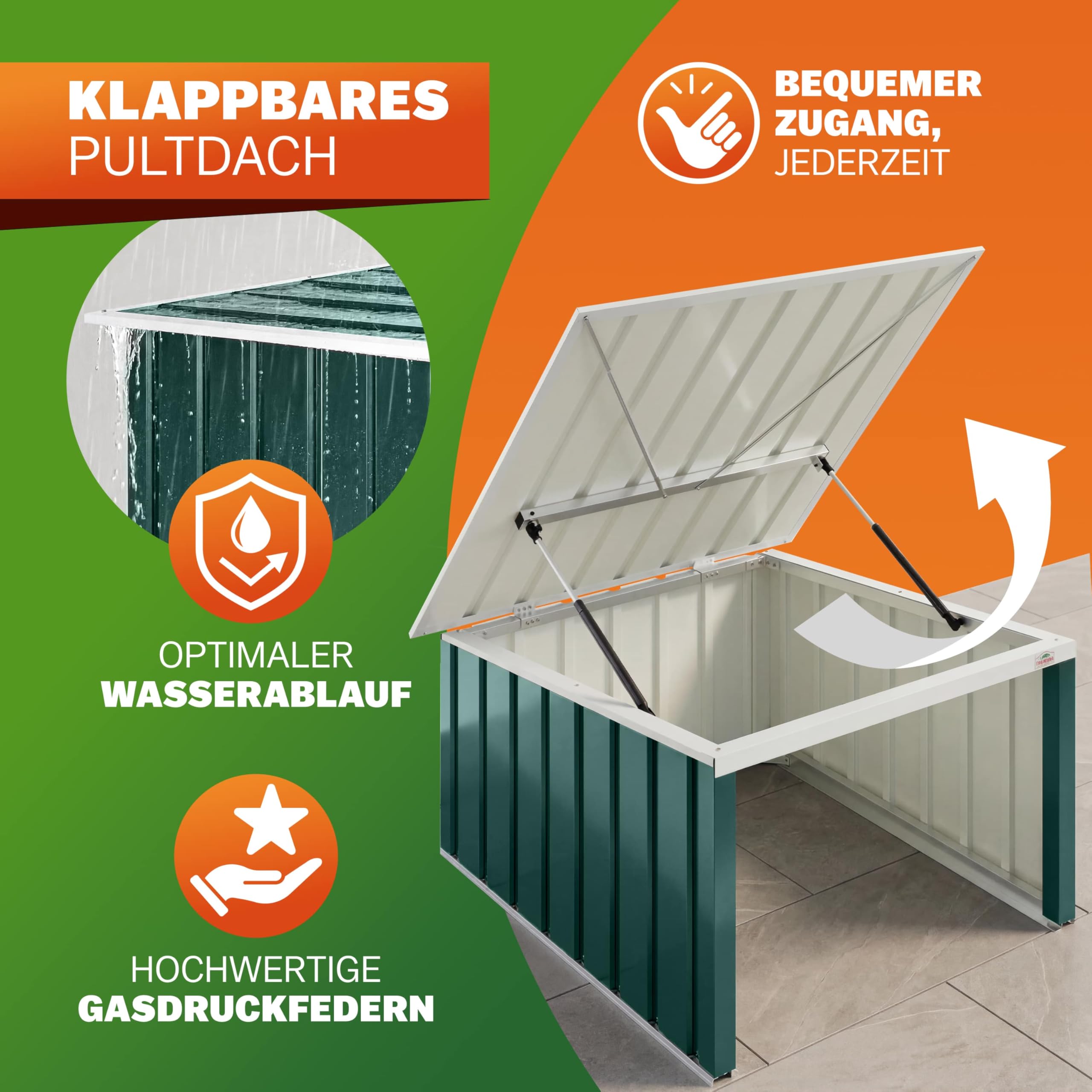 Gardebruk® Mähroboter Garage 89x90x54cm Pultdach Metall Wetterbeständig Dach klappbar 4X Erdanker Carport Regenschutz Rasenroboter Grün