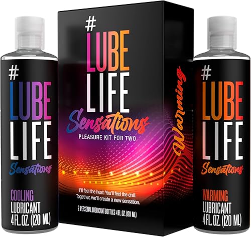 LubeLife Sensations Kit de placer para parejas, lubricante personal de 4 onzas líquidas (paquete de 2) lubricante de refrigeración y calentamiento a
