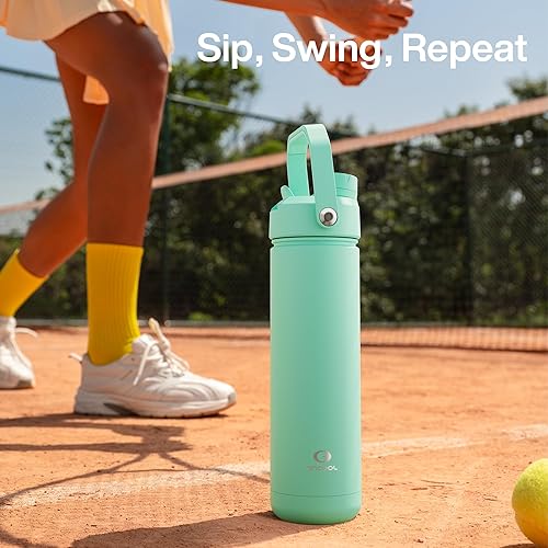 Miniatura 16 de ENCOOL Botella de agua aislada con popote, de acero inoxidable, a prueba de fugas, sin BPA, al vacío de doble pared que se mantiene fría durante 24
