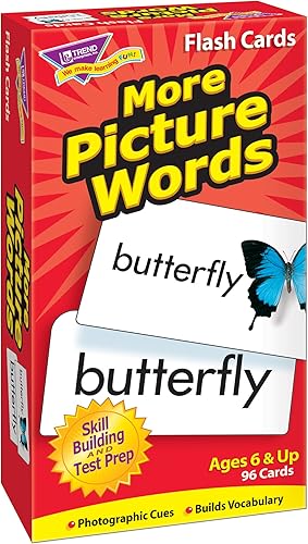 Trend Enterprises: Más palabras con imágenes, tarjetas didácticas, ideales para desarrollar habilidades y preparación de pruebas, señales de fotos,