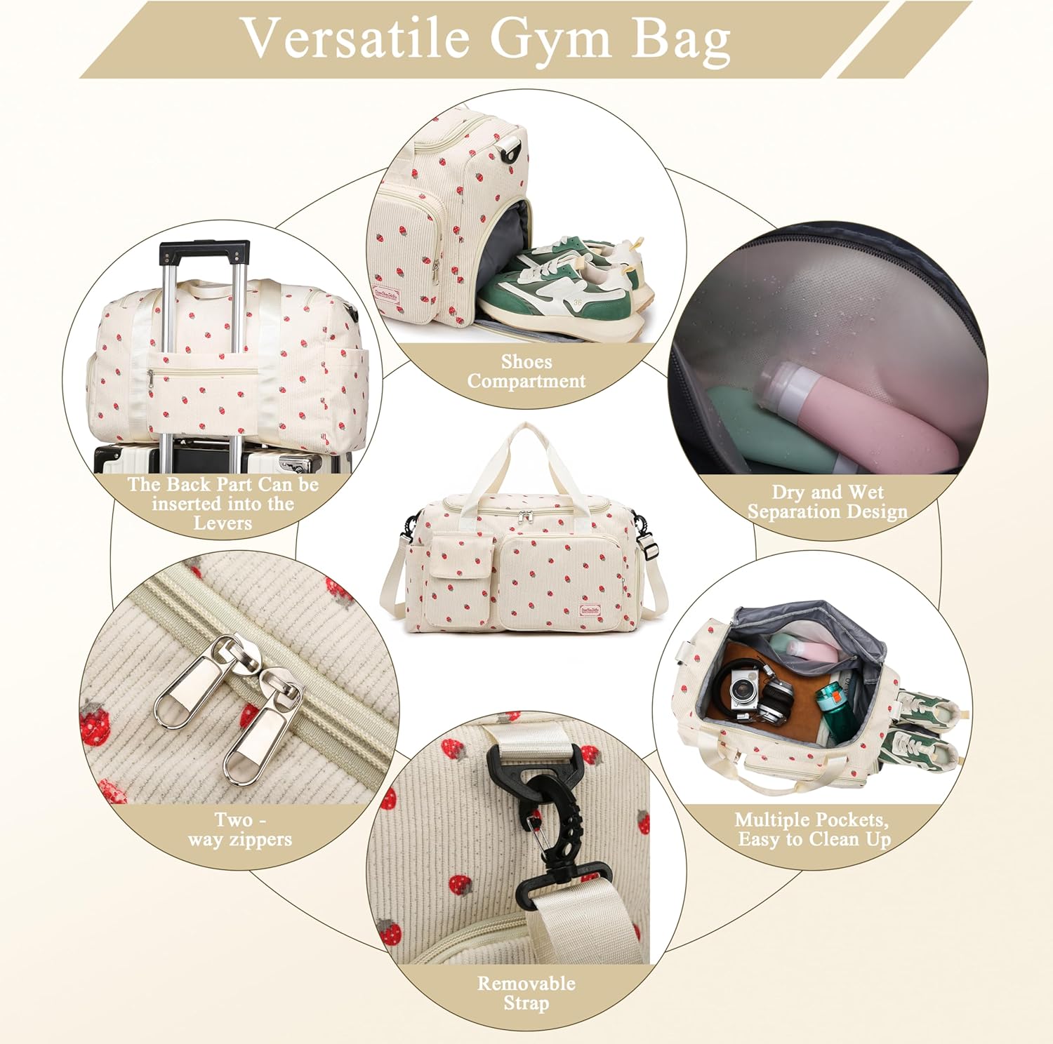 Small Gym Bags for Women, Travel Duffle Bag with Shoes Compartment, 4 in 1 Carry on Weekender Overnight Bag with Dry Wet Separated Pocket, Sport Gym Tote Bag for Yoga, Dance, Swimming, Workout, Ballet - Image 4