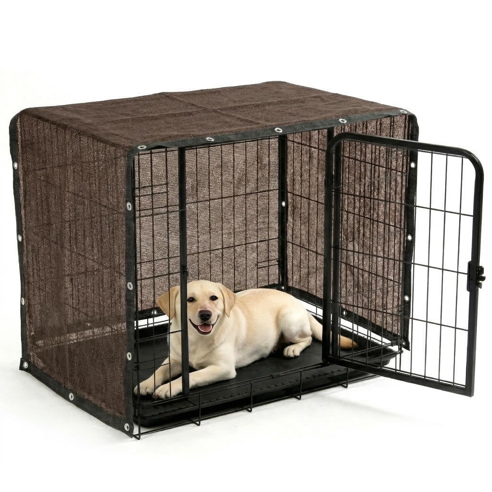 ShadeMart Dog Crate Shade Cover 5' x 14' Brown Breathable Mesh for Playpen