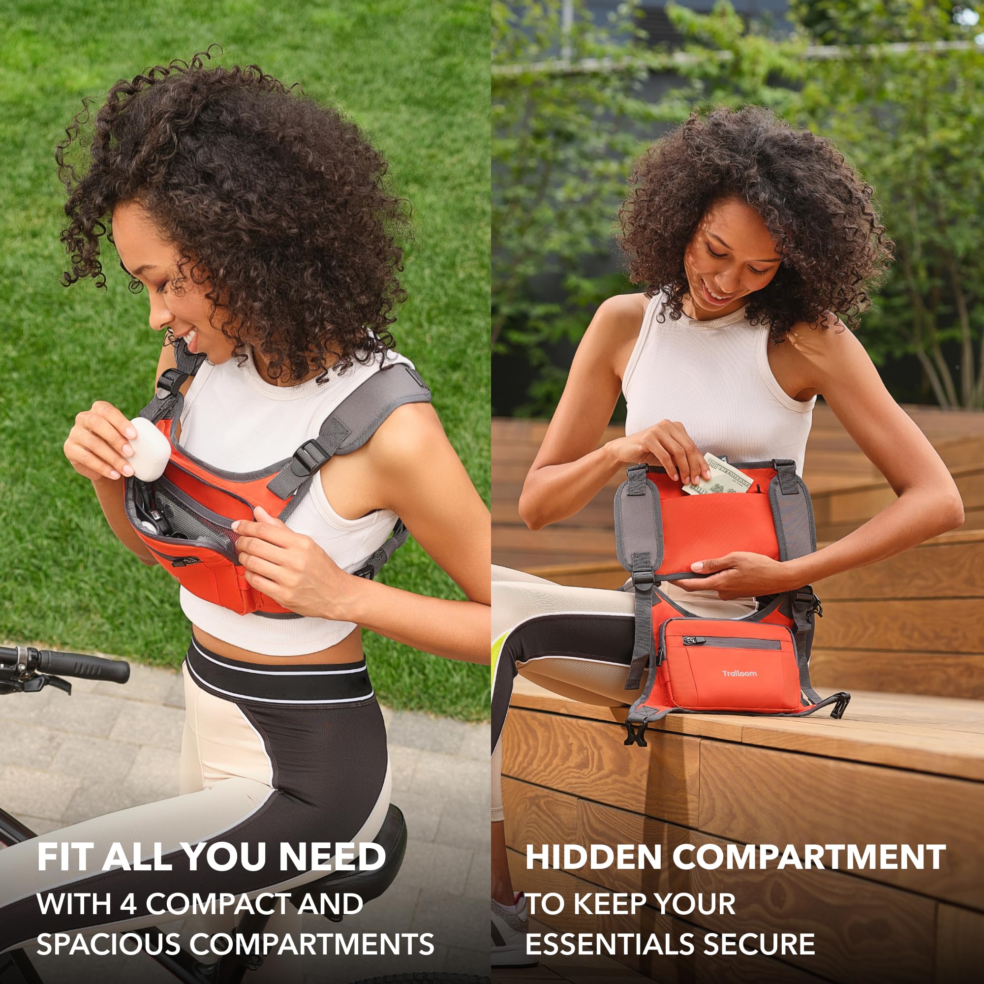 Trailoom Paquete de pecho para correr, chaleco reflectante, repelente al agua, soporte para teléfono, hombres y mujeres, bolsa de entrenamiento para corredores, ciclismo, bolsa EDC, portabebés
