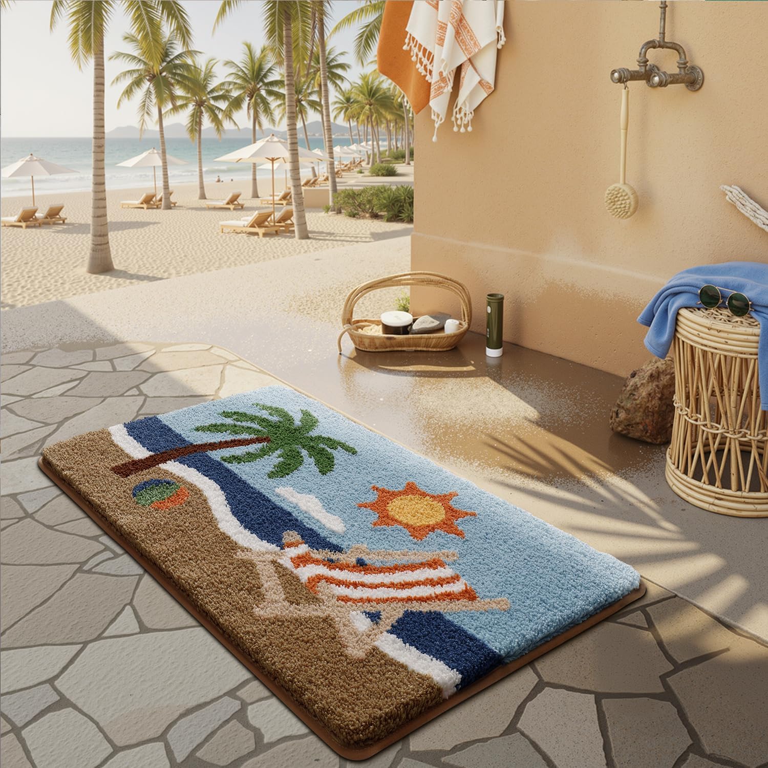 LUMI Bath mats for Bathroom, Non Slip Absorbent Soft Beach Bath Mat, Washable Low Profile Bathroom Rug, Ideal for Shower, Tub, 20"x32"