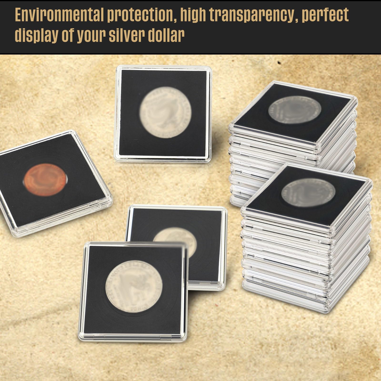 Soporte para monedas de plata de 5 cm con junta de espuma, 5 tamaños, cápsulas de monedas, organizador de monedas de acrílico, caja de exhibición de dólares plateados y caja organizadora de