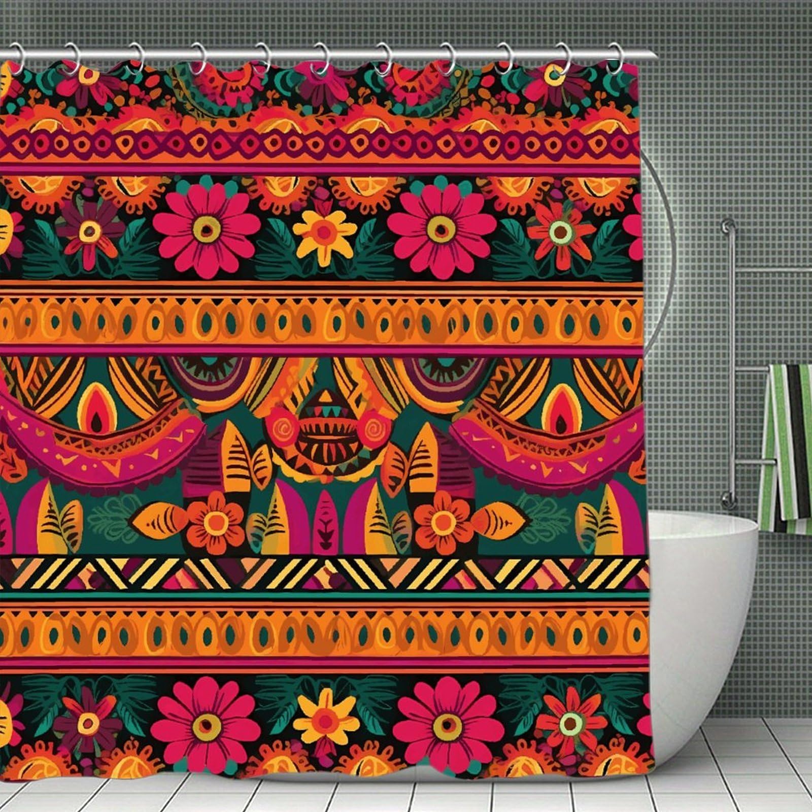 VstaDank Mexican Folk Art Boho Bath Curtain Elegant Heavy Duty Shower Curtains 70x70 in Rustic Farmhouse Cloth Shower Curtains Neutral Modern Bath Curtain for Bathroom