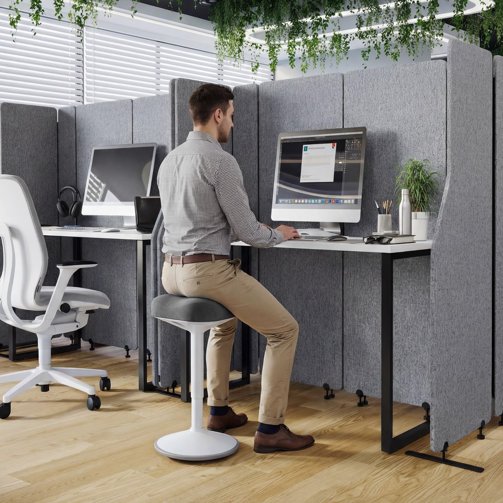 Jan Nowak Taburete ergonomico Regulable 58-83 cm Giratorio 360 Asiento Activo oscilante Taburete Oficina Profesional Taburete Laboratorio Resistente hasta 130 kg