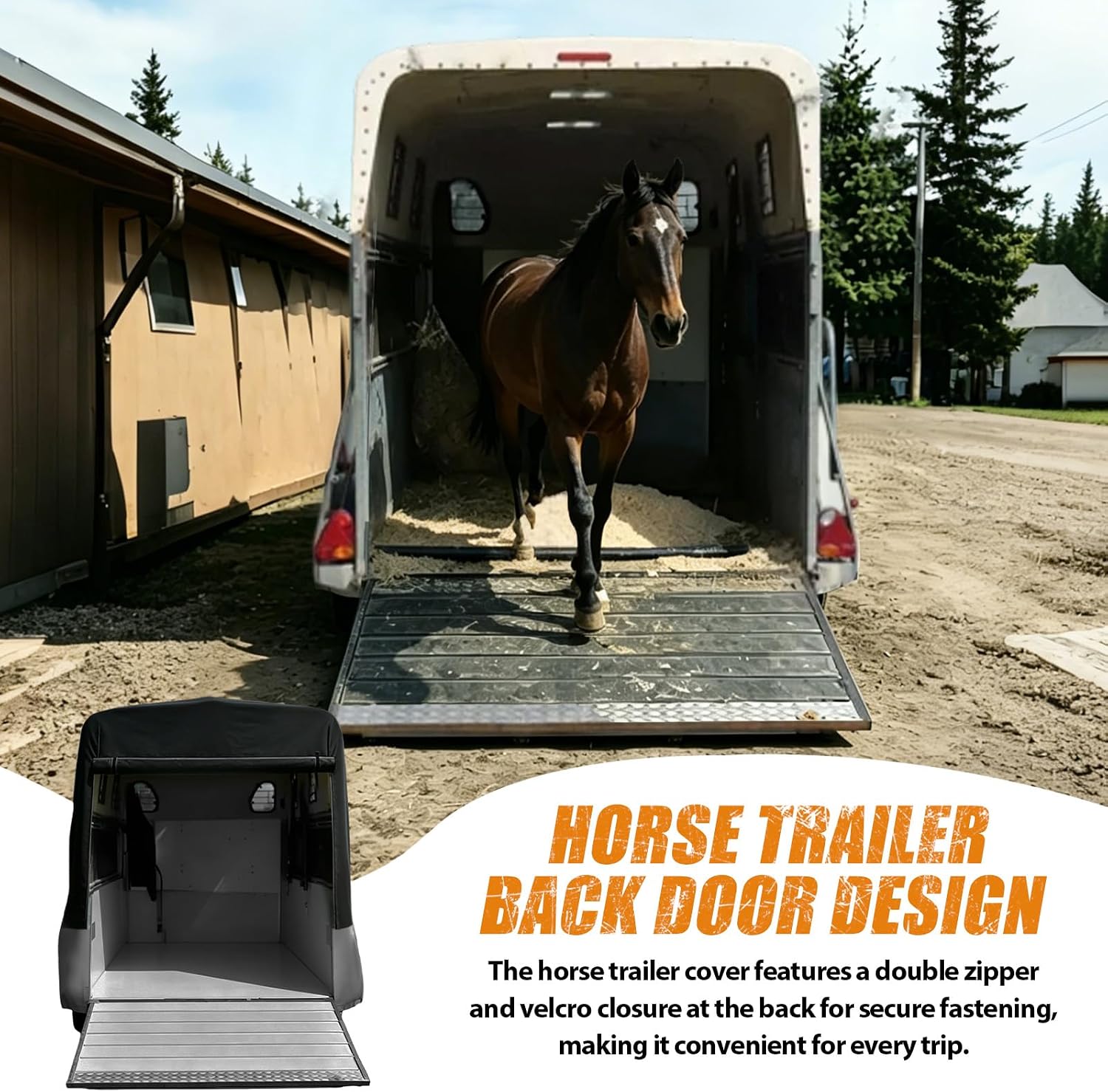 12-14FT Horse Trailer Cover, 7-Layer Heavy Duty Horse RV Cover, Heavy Duty 420D Oxford Windproof Waterproof Universal Carriage Cover, 6.7x8x14FT, Black and Gray