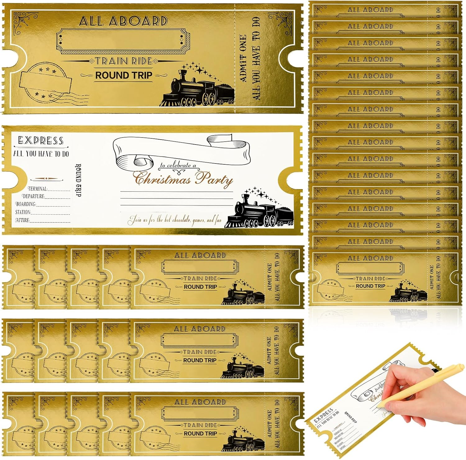 Gisafai 150 Pcs Christmas Polar Golden Tickets Bulk North Pole Train Tickets Polar Conductor Believe Gifts Theme Party Favors Merry Christmas Xmas Gift Supplies