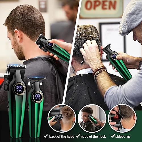 Miniatura 7 de BILLAR Professional Hair Clipper for Men Hair Cutting Kit Men's Beard Trimmer Hair Trimmer Shaver Cordless Barber Clippers and Trimmers（Green）