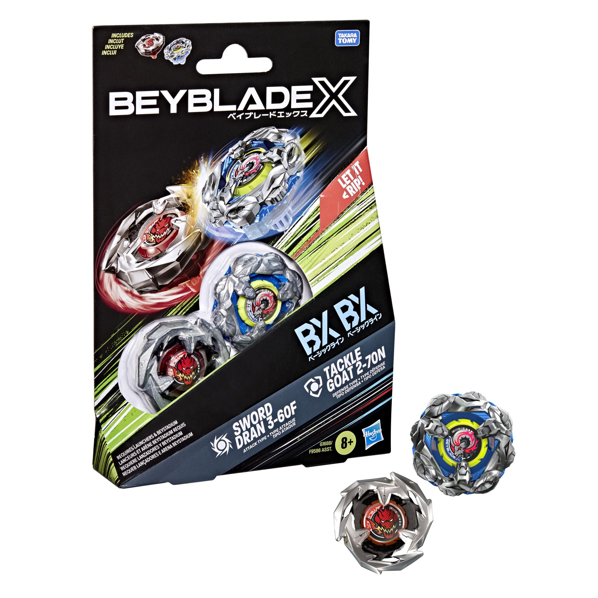 Hasbro Beyblade X, Tackle Goat 2-70N e Sword Dran 3-60F, Set Dual Pack