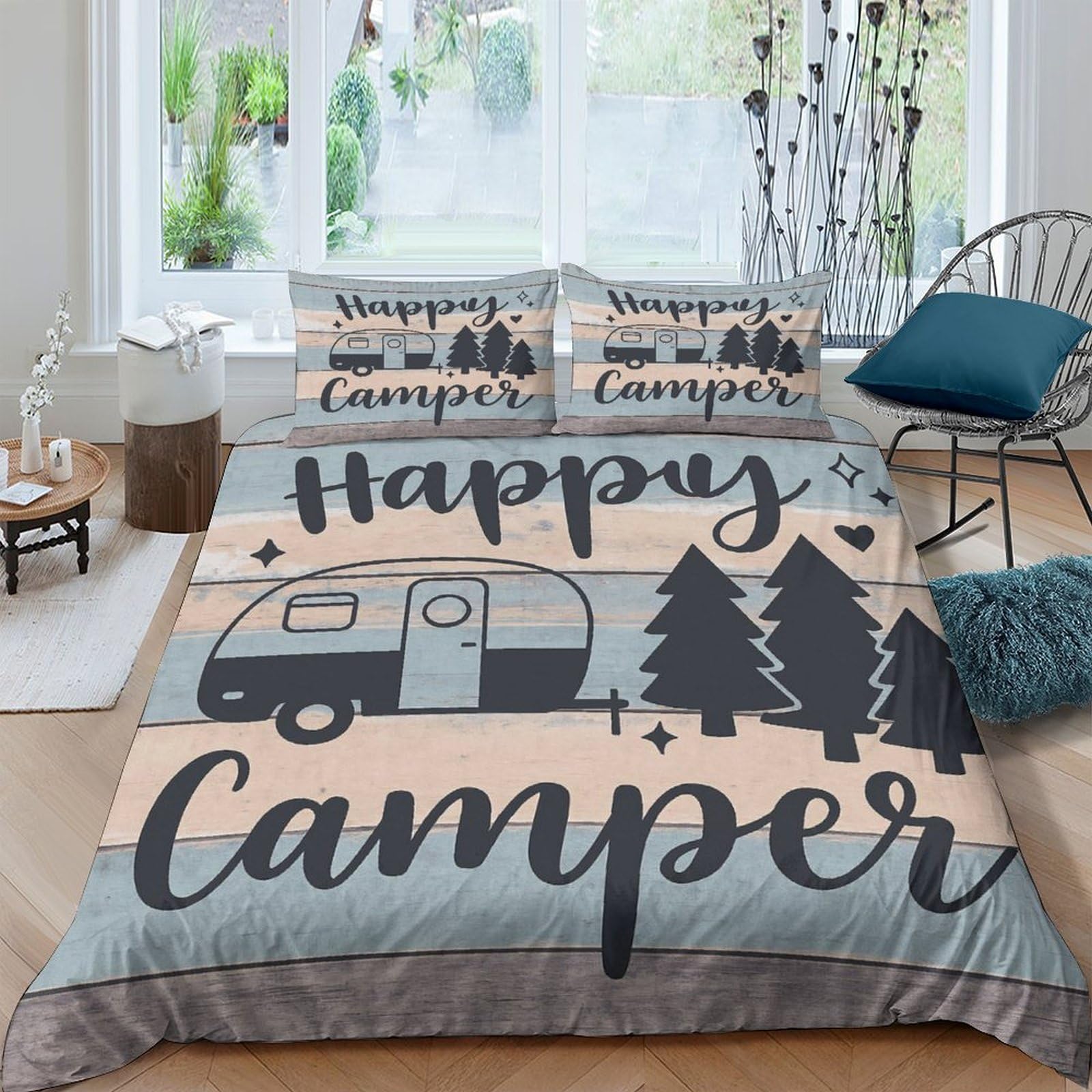 Ctjqhvkz Style-5 3D Printed Camper Forest Fitted Sheet Microfiber Soft Decorative Retro Caravan Bed Sheet For Bedroom Guest Room Single（135X200cm）