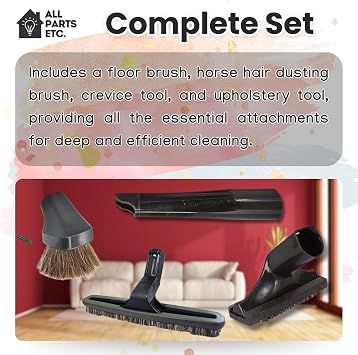 Replacement Rainbow Vacuum Attachments Compatible with Rainbow Vacuum Models D2, D3, D4, D4C, SE, E, E2 Floor Brush, Horsehair Dusting Brush, Crevice Tool & Upholstery Tool Set