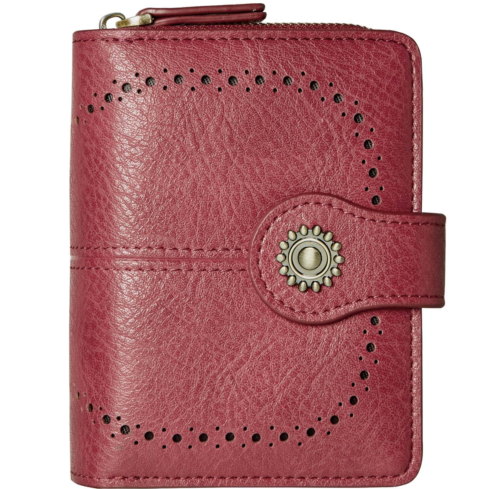 TFKGS Small Womens Wallet Leather RFID Blocking Bifold Compact Card Holder Ladies Zipper Accordion Pocket with ID Window Red