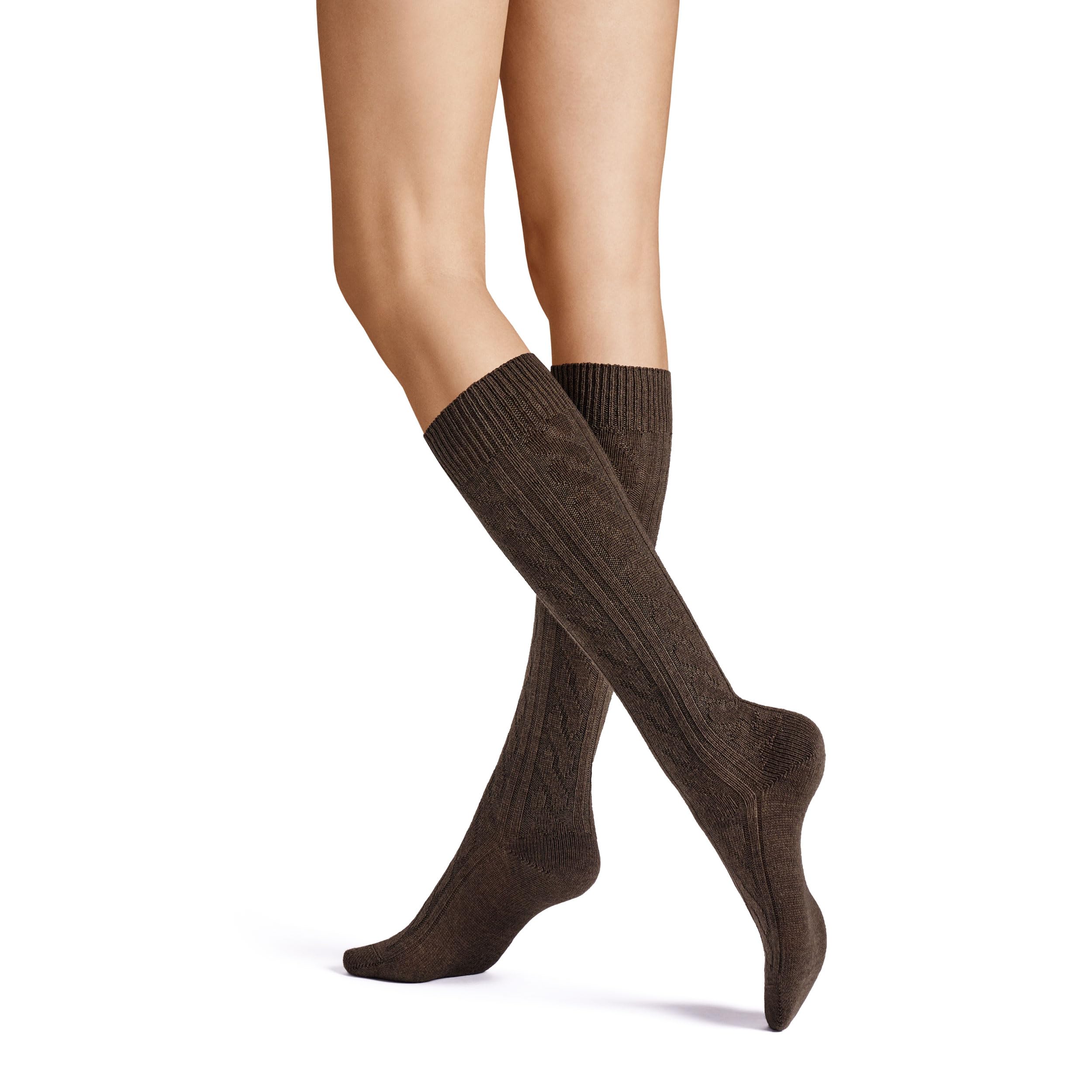 Hudson Women's Winter Plait Ksd Knitted Knee Socks, Brownmel., 35-38