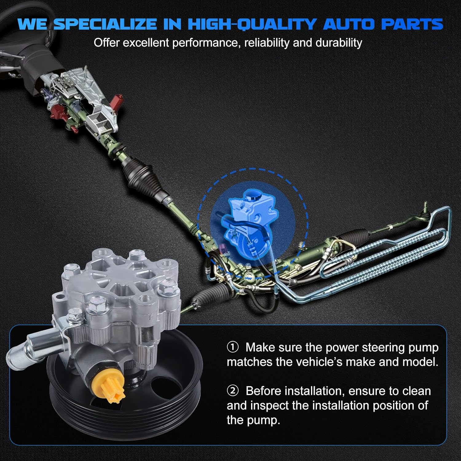 Power Steering Pump with Pulley 20-3022 for 2010 Camaro, for 2011 Camaro, for 2012 Camaro, for 2013 Camaro, for 2014 Camaro, for 2015 Camaro 3.6L V6 Power Assist Pump 92229663 203022