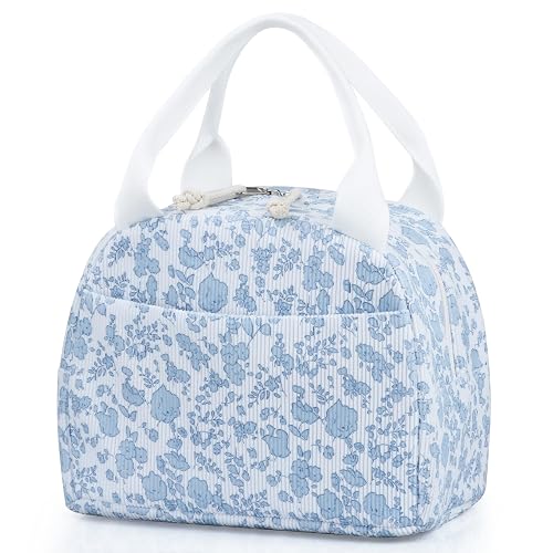 TESAFNG Lunch Bag, Corduroy Blue-Flower