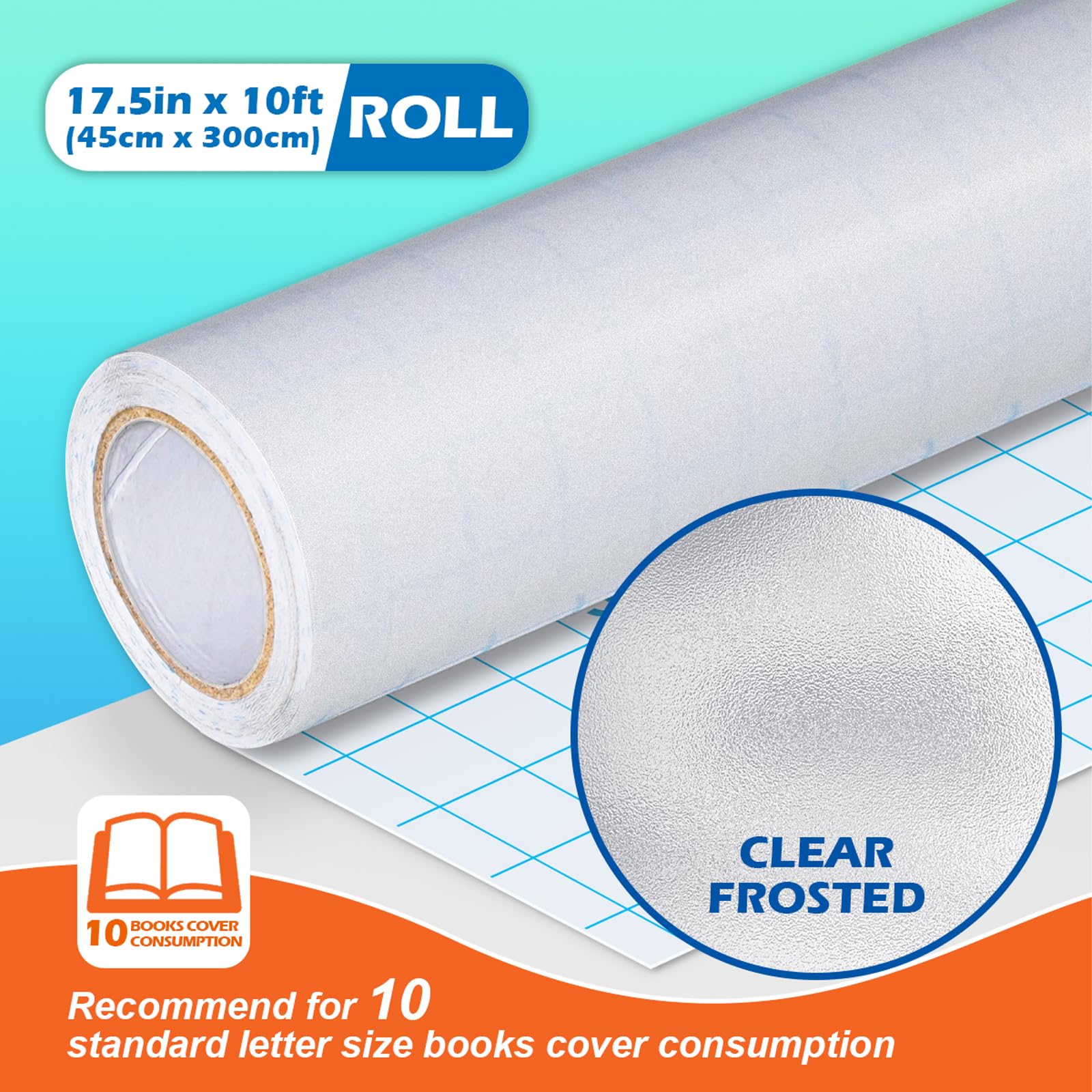 Rouleau de papier contact transparent pour livres, travaux manuels, film de protection en plastique transparent, 44,5 cm x 3 m (transparent givré)
