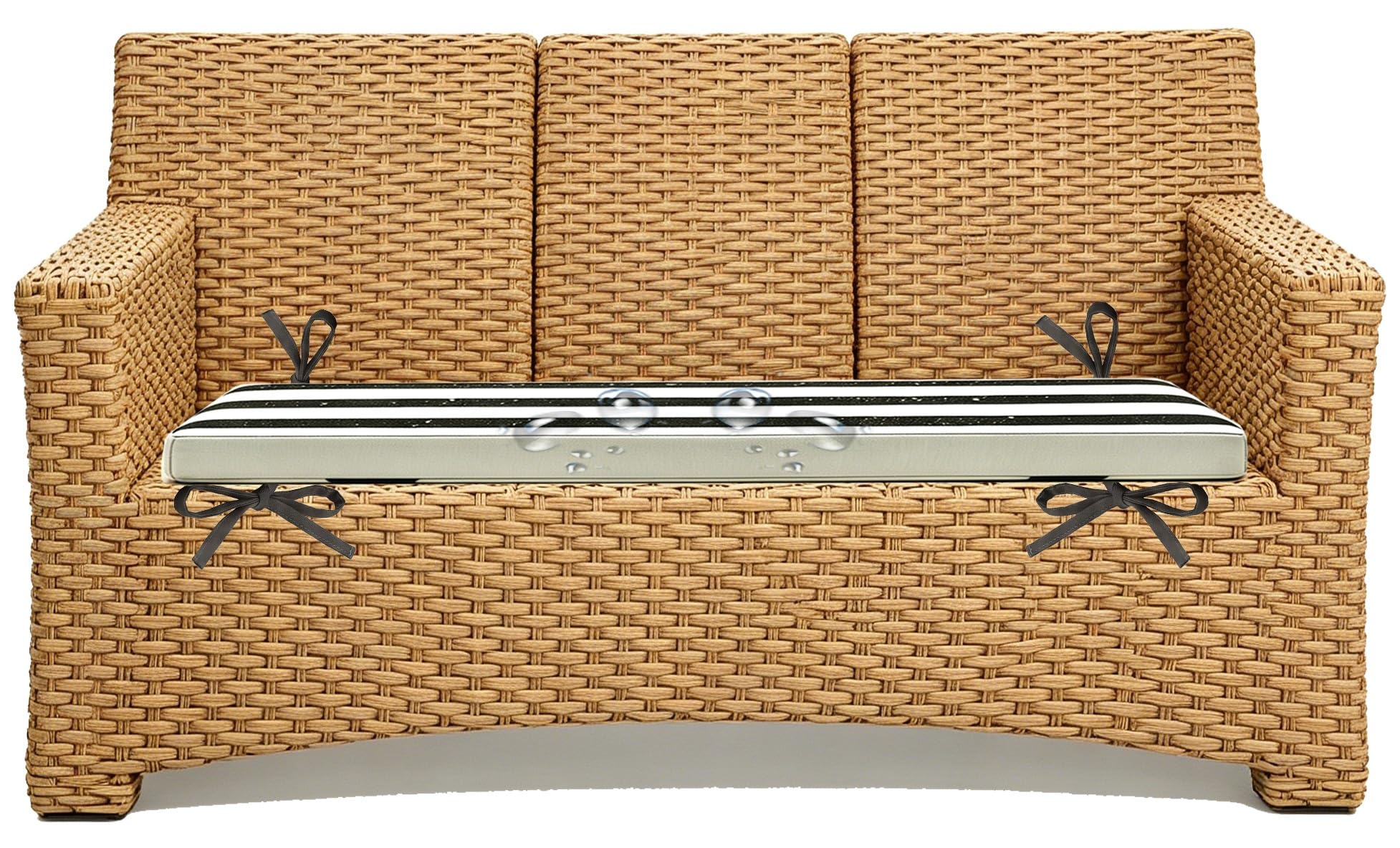 Miecoae 5cm/1.9" Replacement Cushions for Rattan Wicker Outdoor Chair and Ottoman Sectional Striped, Outdoor Sofa Cushions Waterproof 80% Water Repellent Bench Cushion(Black White,120x50 cm 47x20 in)