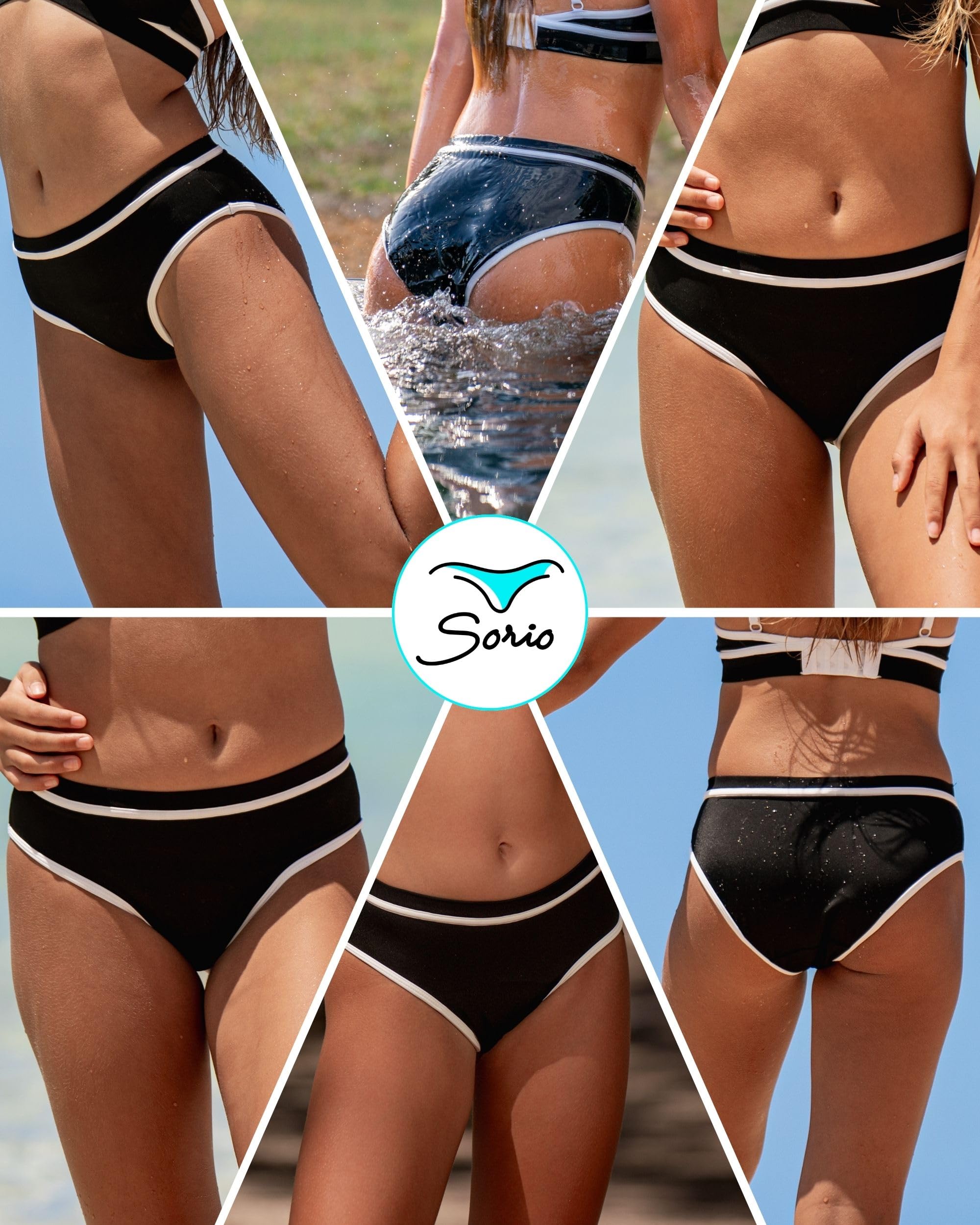 SORIO® Menstruacyjne spodnie kąpielowe dla nastolatek, odporne na wycieki, antyzapachowe, wodoodporna i oddychająca tkanina. Lekki do umiarkowanego strumienia (Ava