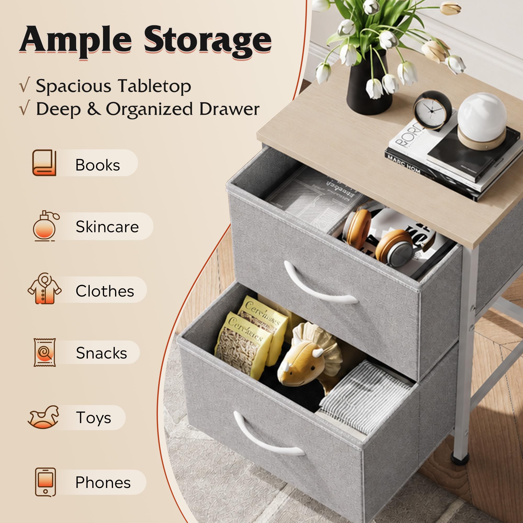 small dresser nightstand Catalina 3-Drawer / The highlight of this dresser is its removable fabric bins GAOMON Grey Two Drawer Small