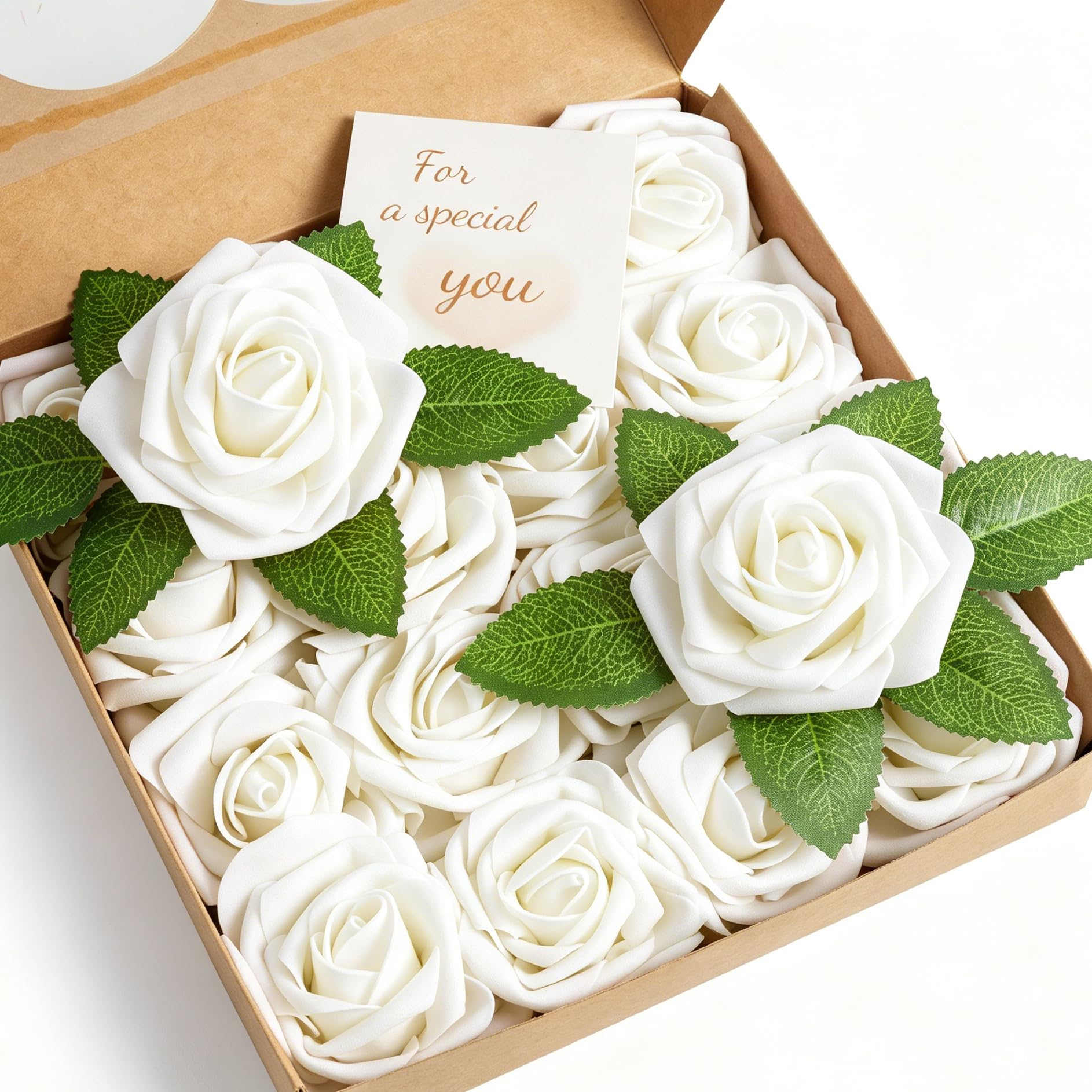 XIANNVXI White Roses Artificial Flowers with Stems,Realistic Fake Faux Foam Roses,White Flowers for Wedding Bridesmaid Bridal Bouquet Valentines Table Centerpieces Party Decor Floral Arrangement 16Pcs
