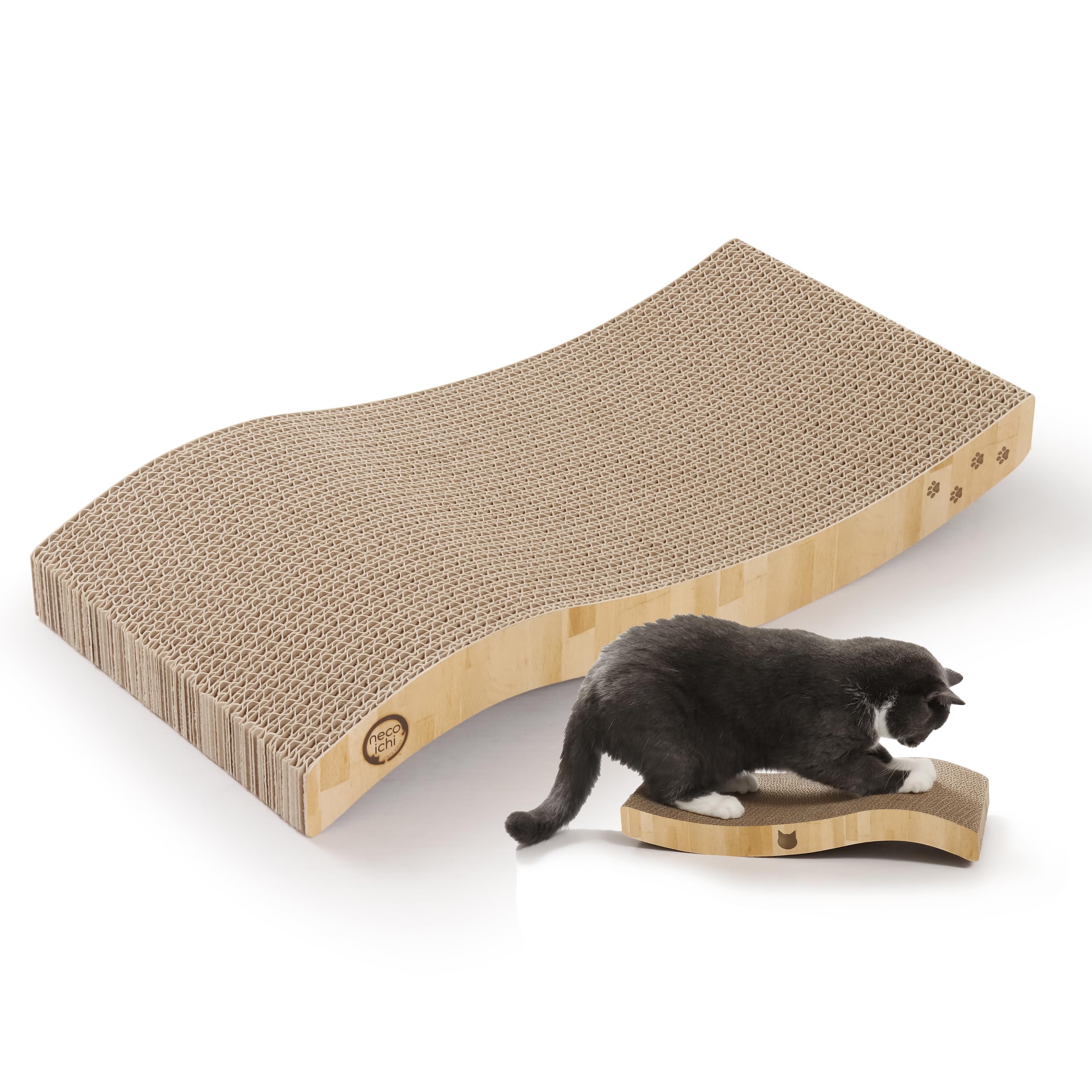 Reversible Wave Cat Scratcher for Indoor Cats - Cat Scratching Board, Horizontal Cat Scratch Pad Lounger with Reversible Usability and Extra Comfort for Lounge(1Pack, Oak)