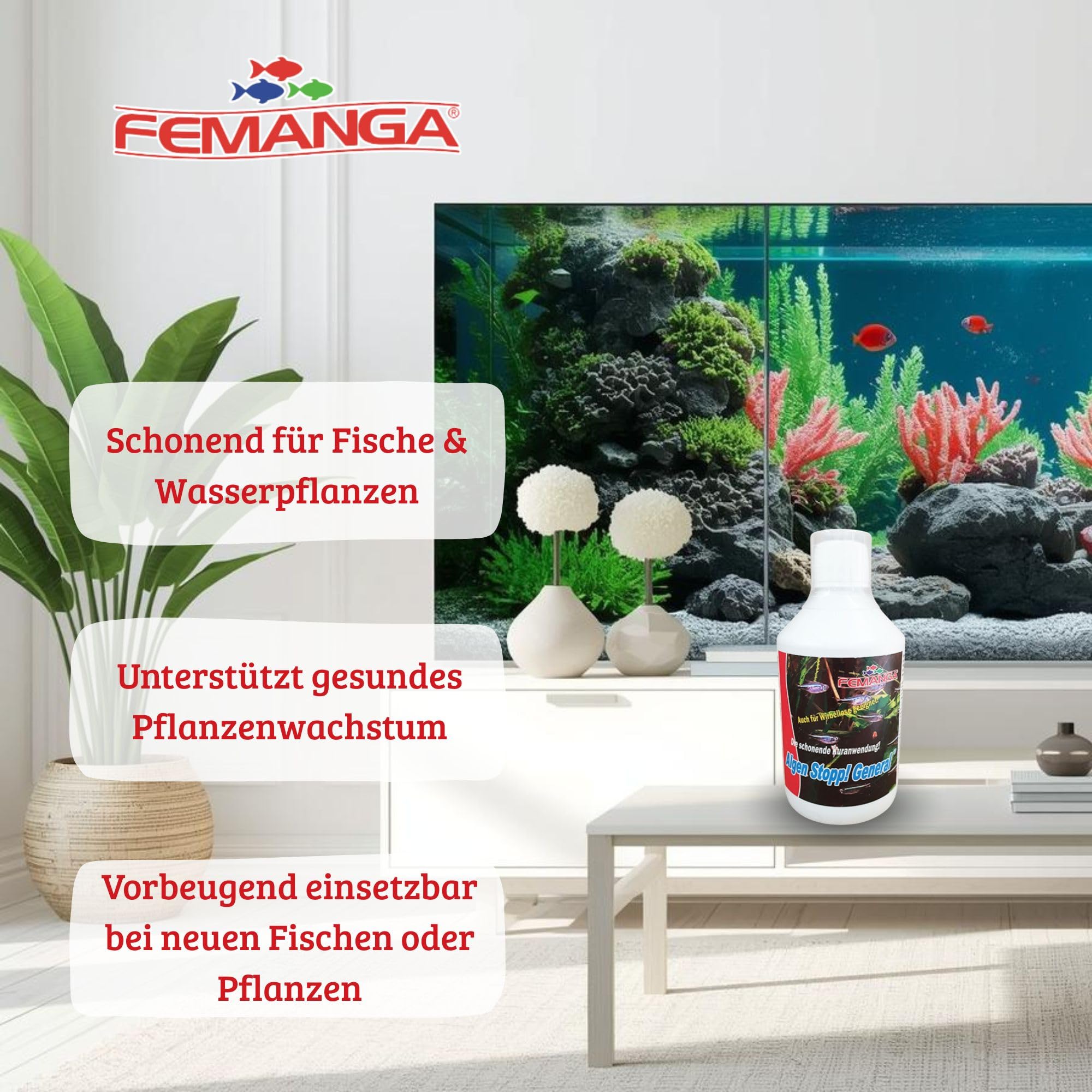 Algen Stopp General 1 L – Effektiv gegen Faden-, Pinsel- & Bartalgen – Algenentferner für Süßwasser-Aquarien – Fisch- & Pflanzenfreundlich – Vorbeugend & Kur-Anwendung