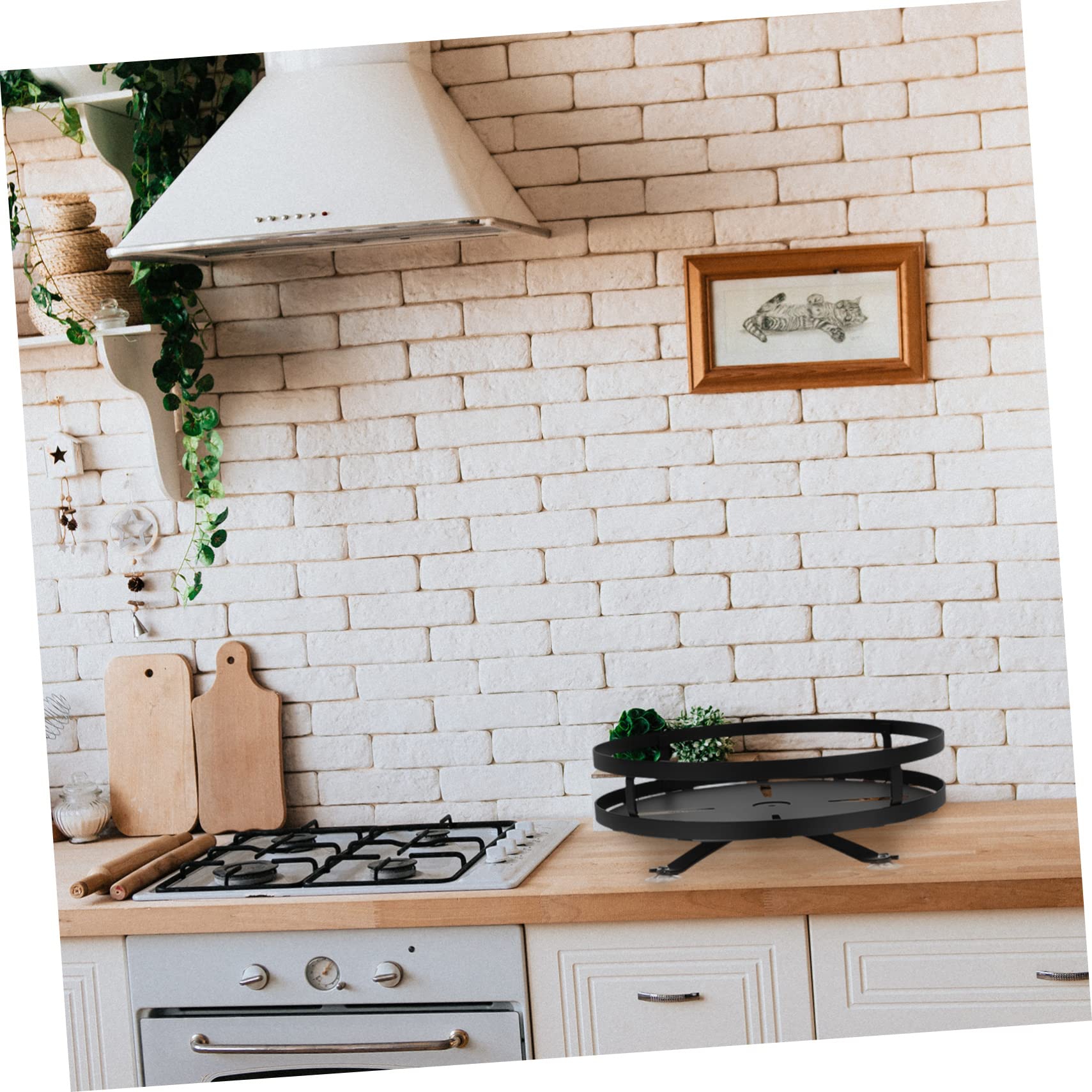 Cabilock Étagère à Épices Rotative en Acier Inoxydable Noir, Support de Condiments Gain de Place Cuisine et Placard Domestique