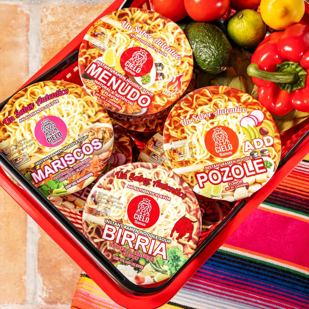 Menudo Instant Ramen Noodle Soup, Authentic Mexican Menudo Sopa, No Trans Fat, 9g Protein, Ready to Eat 3 Minute Meal, 6-Pack of 2.82oz Menudo Ramen Bowls