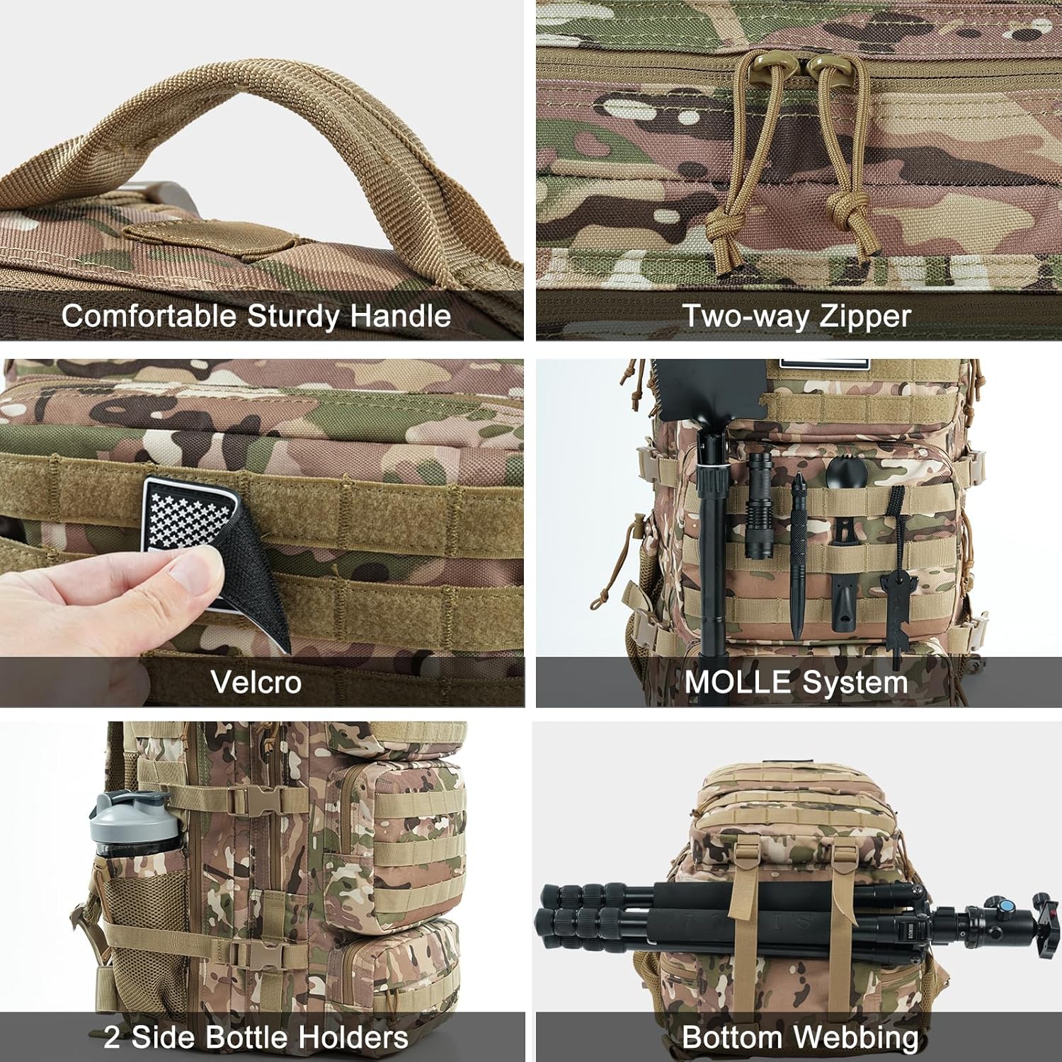 Military Tactical Backpack 50L Large Day Backpack for Men Molle Army 3 Days Assault Pack Bug Out Bag Water Resistant and Heavy Duty Hiking Treeking Rucksack - Camouflage - Image 5