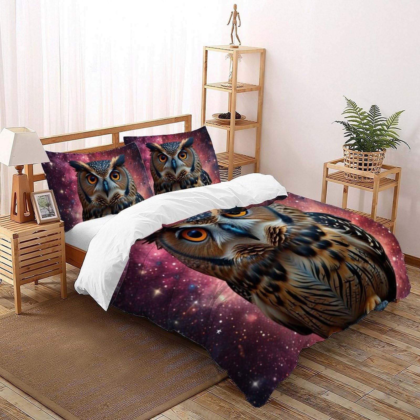 Housse de couette hibou imprimé 3D animaux flying parure de lit microfibre King