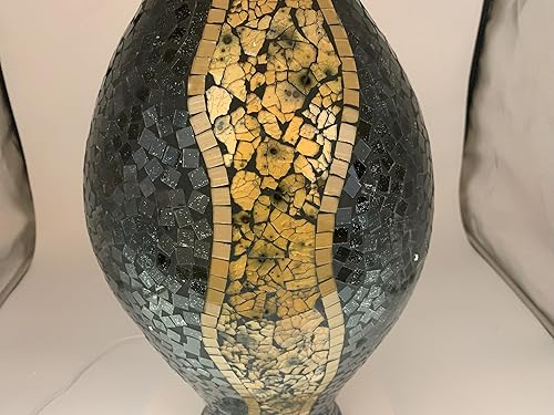 Miniatura 5 de Jarrón de mosaico de 24 pulgadas, cilindro alto hecho de terracota con piezas de mosaico de vidrio negro y dorado, pieza decorativa hecha a mano
