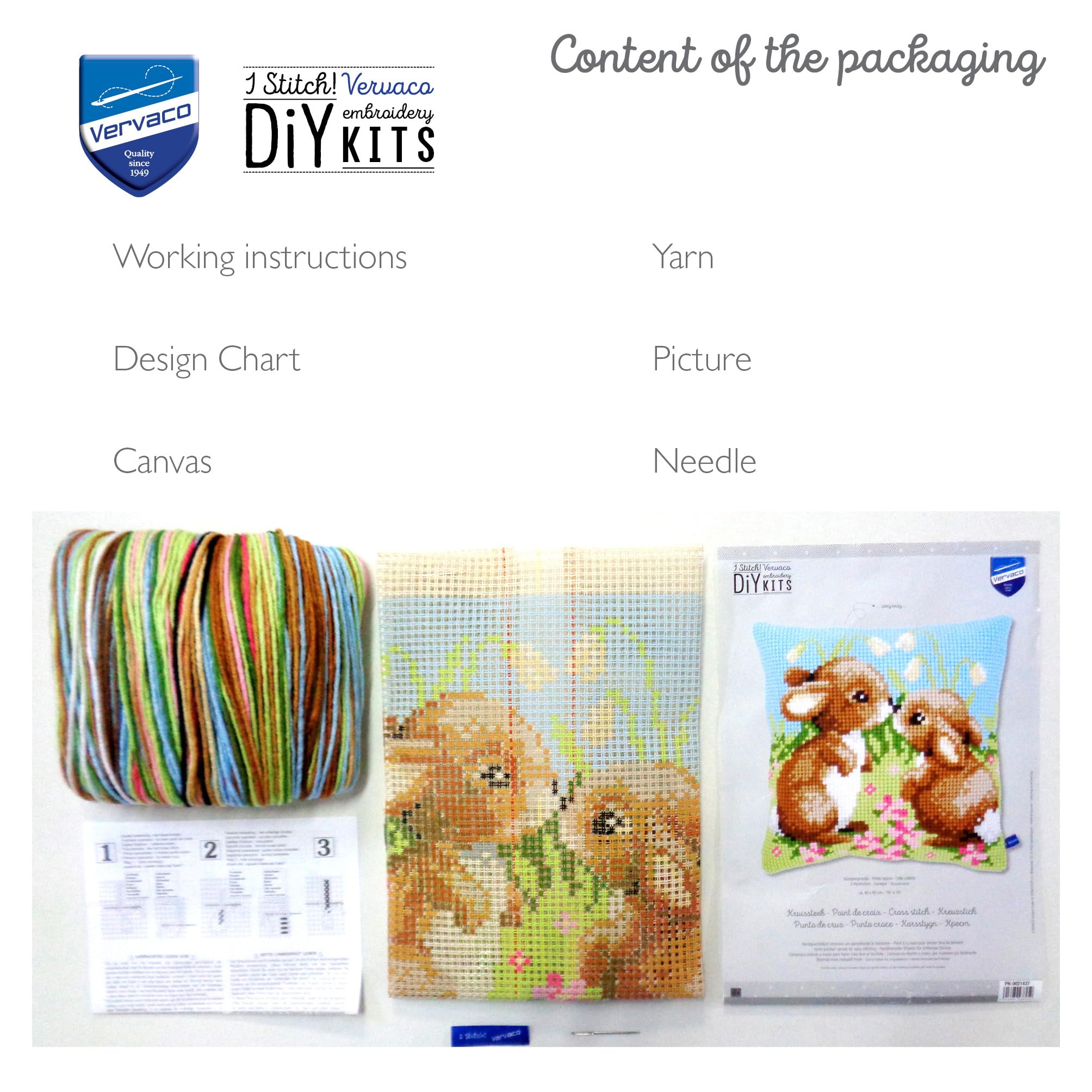 VERVACO Kit Cuscino Punto Croce Piccoli Conigli Set Ricamo Principianti Cuscini Gobelin Decorativi ca. 40 x 40 cm Accessori per Lavoretti Creativi DIY Casa Decor Hobby Adulti Cross Stitch