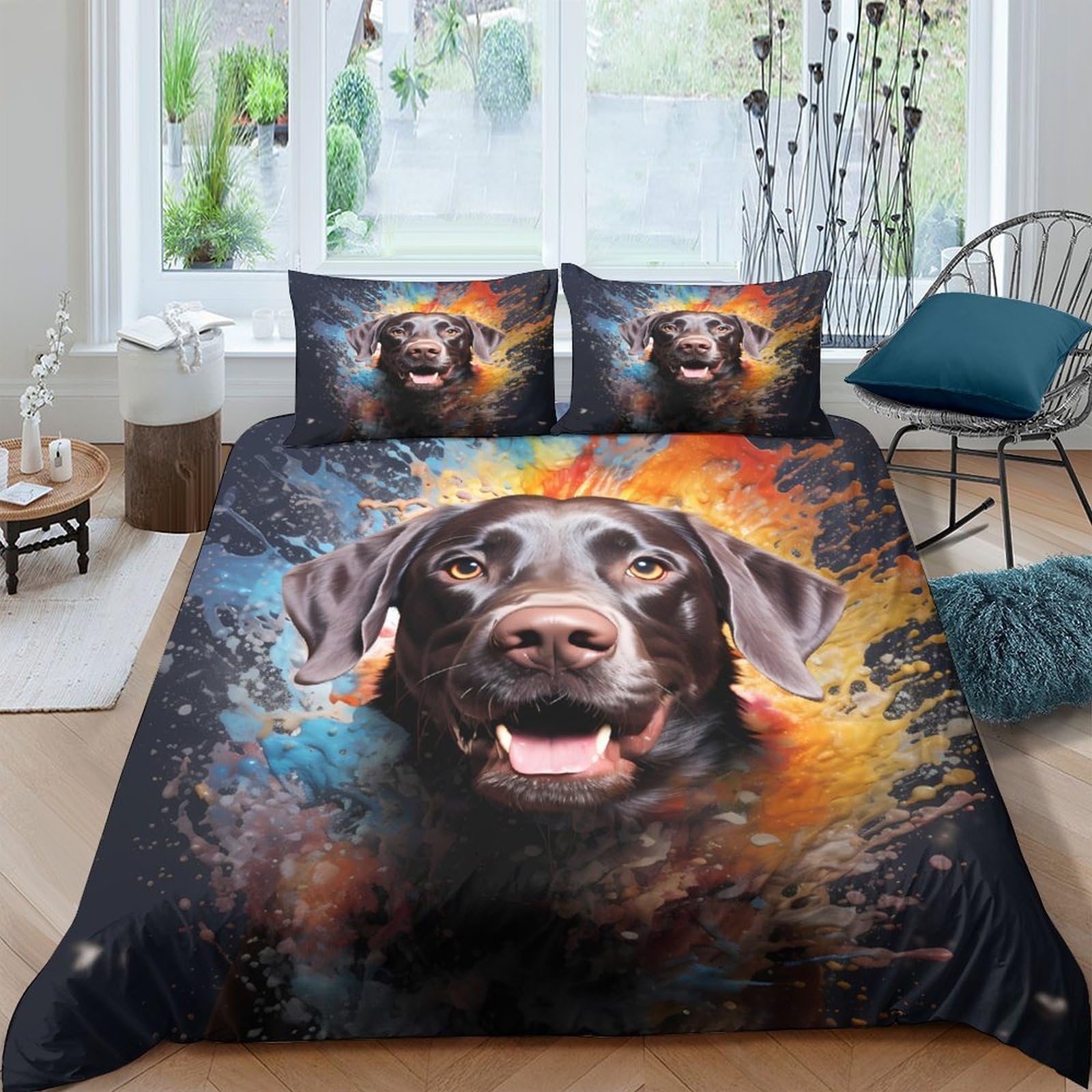 Housse de couette chien labrador noir 3D pour transformer votre chambre super king