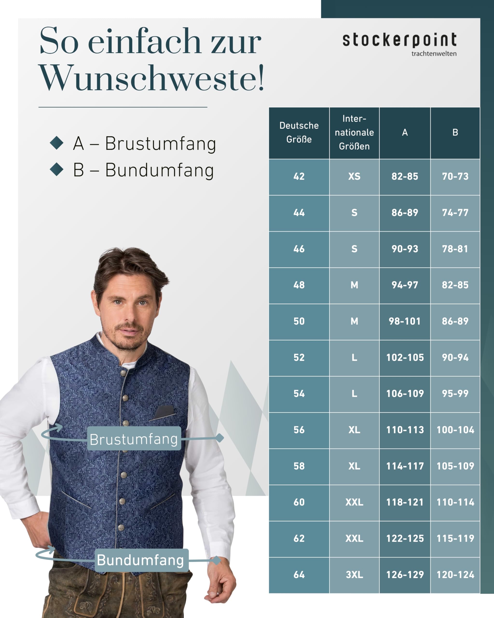 Stockerpoint Herren Trachtenweste Edward I Größe 46-60 I Traditionelle & hochwertige Weste mit verstellbarem Riegel I Perfekt für Trachten & Festlichkeiten