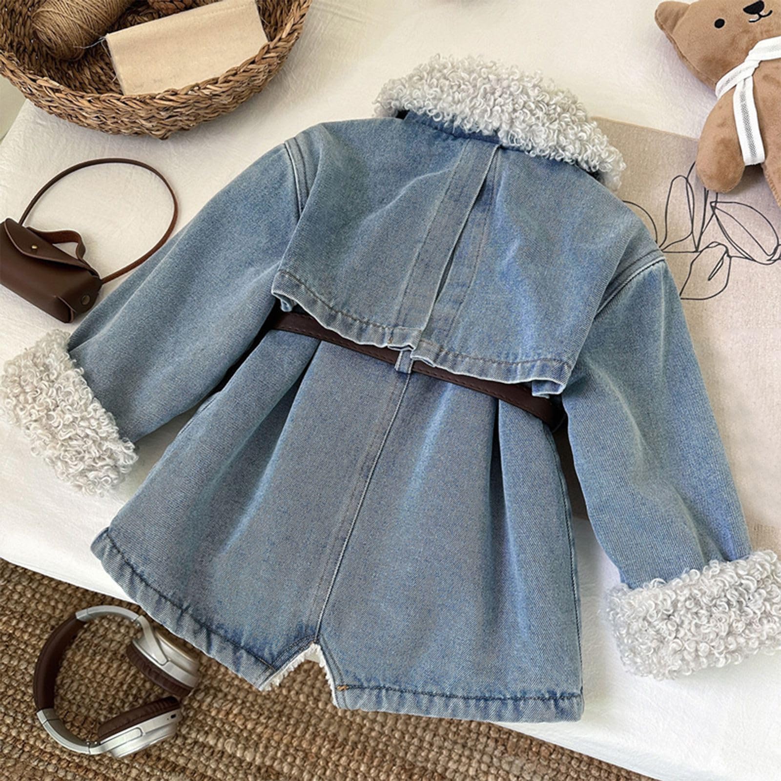 Genérico Chaqueta Negra Niña - Chaqueta Vaquera Infantil con Forro Polar Abrigo Largo Cálido Invierno Niñas Moda Confortable Ropa 2 A 8 Años