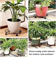 Vista 7 de Paquete de 5 soportes con ruedas para plantas de servicio pesado de 12 pulgadas, soporte metálico para plantas con ruedas, carretilla para plantas