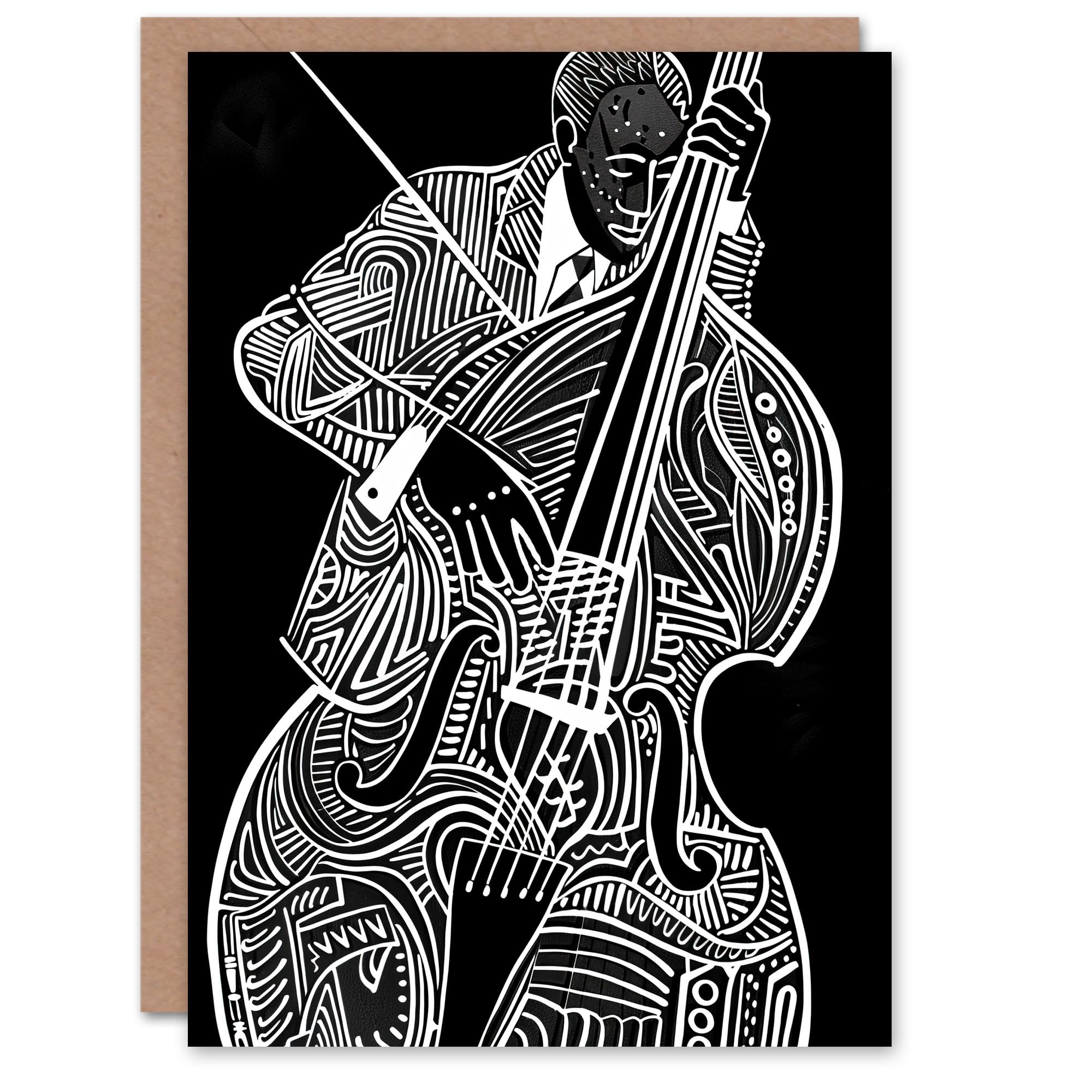 Artery8 Double Bass Black White Jazz Music Player Design Greeting Birthday Card Him Her All Blank