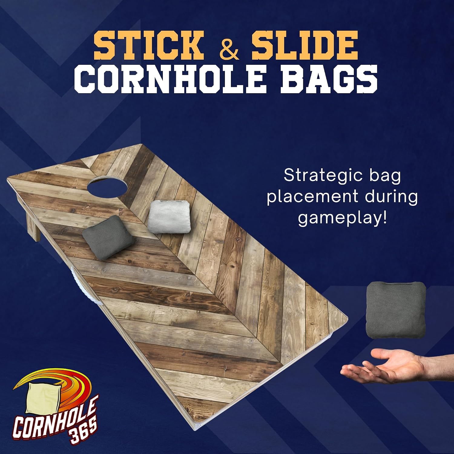 Cornhole365 Stick & Slide Cornhole Bags - 6"x6" Premium Plastic Resin Filled, Dual-Sided Canvas & Suede Cornhole Bean Bags for Sports Competition - Professional Cornhole Bags Set of 4