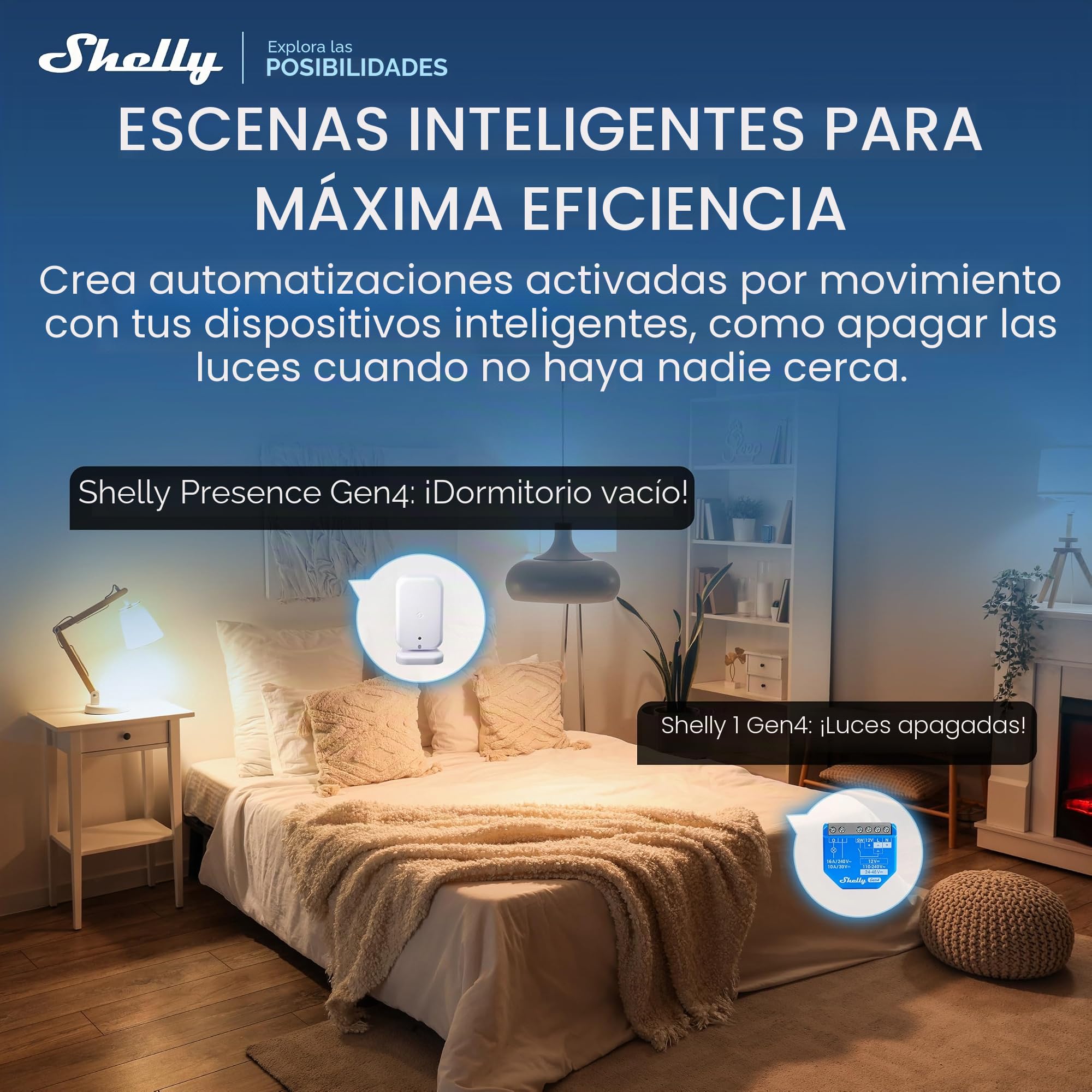 Shelly Presence Gen4 Blanco – Sensor de Movimiento y Presencia Zigbee, Wi-Fi y Matter, 42 m², 180°, Detección 6 Personas y 10 zonas, Montaje en pared o superficie, Control Inalámbrico Shelly App, Alex