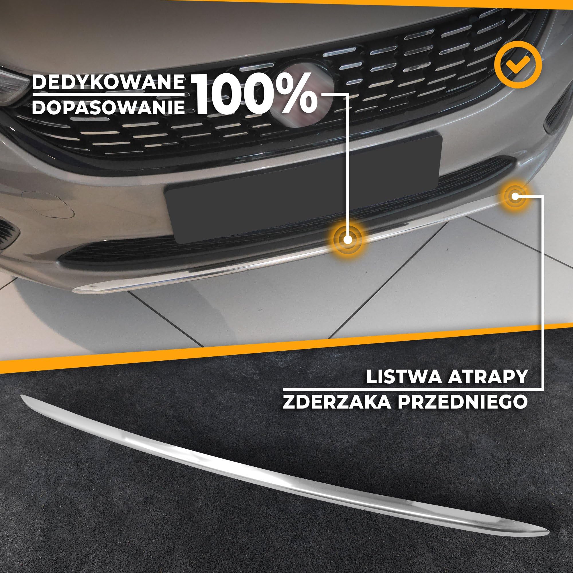 CHROMEMASTER | Kompatybilna z Fiat Tipo Hatchback 2016-2020 | Listwa Atrapy Zderzaka Przedniego; Stal Nierdzewna Polerowana | Idealne Dopasowanie; Nowy, Atrakcyjny Wygląd Samochodu